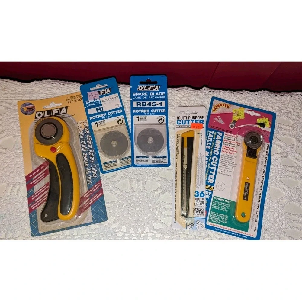 NEW 5pc Vintage OLFA RTY-2/DX , RTY-1/G Rotary Cutter RB45-1 Blades 45mm 28mm